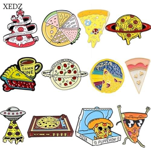 XEDZ Fashion Planet Pizza Food Enamel Brooch Personality Plasma Pizza Dog Handsome Sunglasses Making Book Pizza Badge Collection