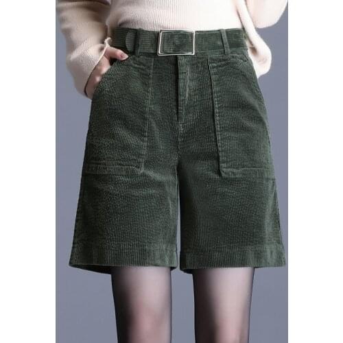 Winter Fall Fashion Womens High Waisted Green Black Blue Wide Leg Corduroy Shorts , Korean Style Casual Woman 4xl Shorts