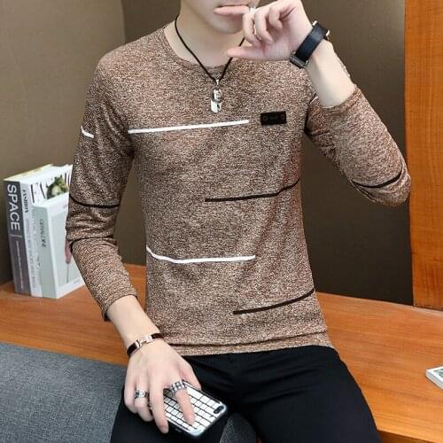 2021 Spring and Autumn Mens Long-sleeved T-shirt Thin Bottoming Shirt Slim Korean Student Youth Sweater Mens Trendy Clothing