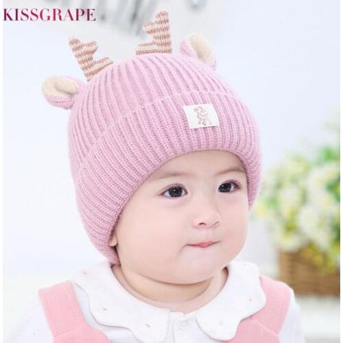2020 New Childrens Winter Knitted Caps Hats New Year Christmas Gifts for Girls Boys Kids Warm Cute Cartoon Caps With Deer ears