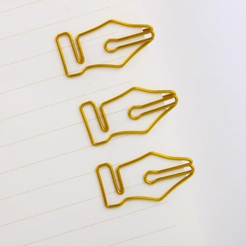 New design pen nib Shaped Paper Clip Styling Korean Pin Office Paperclips Gold Paper Clips