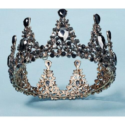 Bridal Baroque Black Crown Big Rhinestone Bride Wedding Tiaras Retro Alloy Hair Hoop Miraculous Hair Accessories For Bride Women