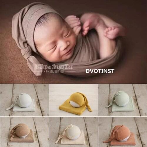 Dvotinst Newborn Photography Props for Baby Soft Hat Bonnet Wrap 2pcs Set for Studio Shoots Fotografia Accesorries Photo Props