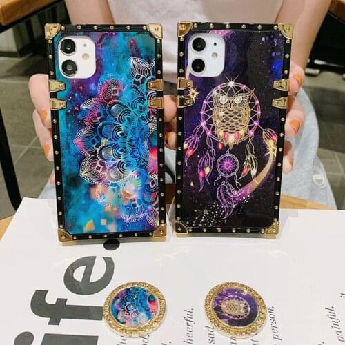 Luxury Glitter Square Case For Samsung A71 A51 5G A31 A21 A11 A01 A81 A91 A70 A50 Cover Colorful Stars Sky Owl Flower Phone Case