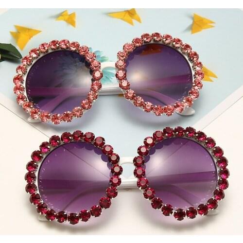 Retro Green Rhinestone Sunglasses Women Exaggerated Luxury Brand Graidient Oversized Round Sun Glasses Female Crystal Eyewear