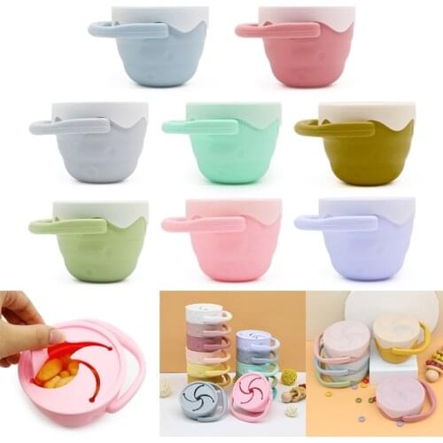 Solid Color Baby Snack Cup BPA Free Silicone Snacker Bowl Container with Lid Toddler Portable Food Storage Box