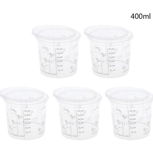 5Pcs 400ml Disposable Graduated Clear Plastic Paint Mixing Cups Calibrated Mixing Ratios Measuing Cups For Liquids Paint
