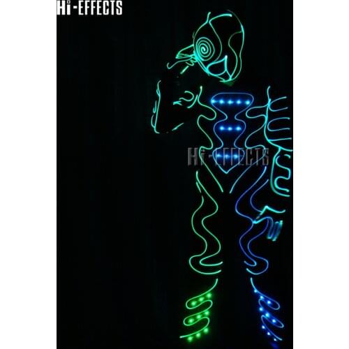 LED EL Wire light up clothing men costume DJ nightclub party clothing led glowing lights robot suits stage show costume