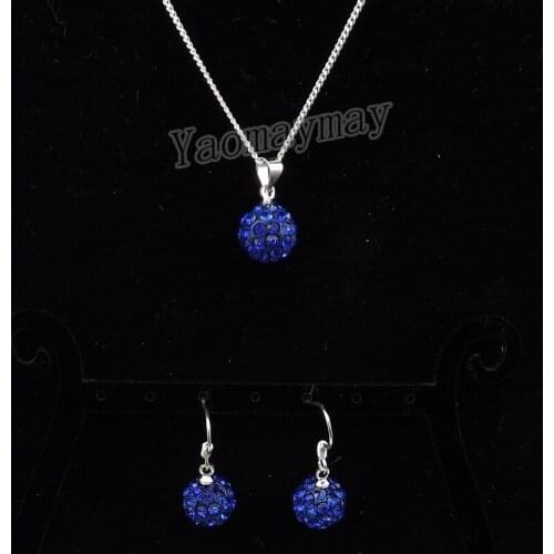 Royal Blue Disco Ball Pendant Earrings And Necklace For Girls Rhinestone Jewellery Set 10 Sets Wholesale