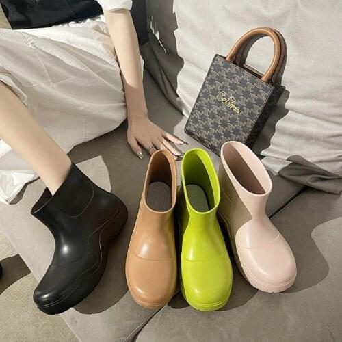 2021 EVA Chunky Heel Platform Waterproof Rain Puddle Boots Women Round Toe Heel Increase Fashion Brand Design Rain Boot