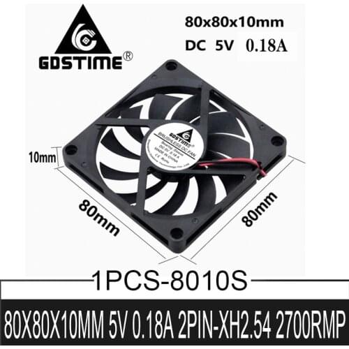 1pcs/lot Gdstime 80mm 8CM 2Pin 80x80x10mm 5V DC Brushless CPU Cooler Case Cooling Fan 8010S
