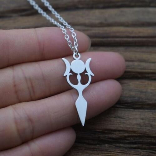 12pcs Stainless Steel Triple Moon Goddess Pendant Necklace Wiccan Witchcraft Jewelry