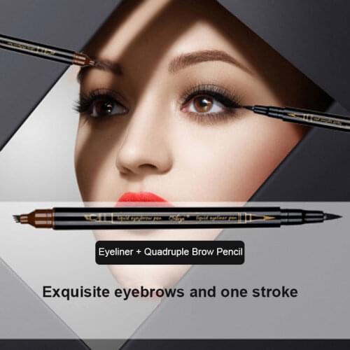 2 In 1 Eyebrow Pencil 4 Fork Tip Liquid Eyeliner Waterproof Long Last Makeup Pen 5 Colors Brown Black Grey Brush Cosmetics TSLM1