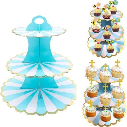 3 Layer Cake Stand Disposable Tableware Paper Cake Stand Tower Suitable for Birthday Party Wedding Baby Baptism Party Decoration