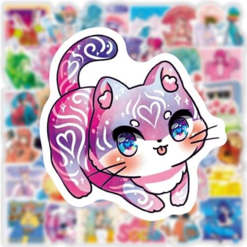50pcs/Pack Waterproof Cartoon Crystal Stickers Cute Cat Skateboard Motorcycle Guitar Luggage Laptop Bicycle Sticker Kids Toys