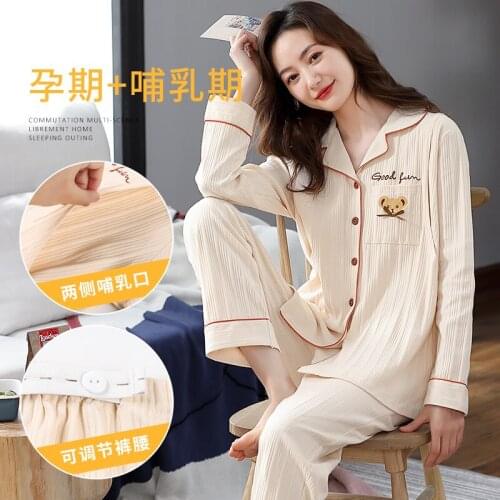 6101# 100% Cotton Maternity Nursing Sleepwear Sets Breastfeeding Pajamas Suits Clothes for Pregnant Women Pregnancy Nightwear