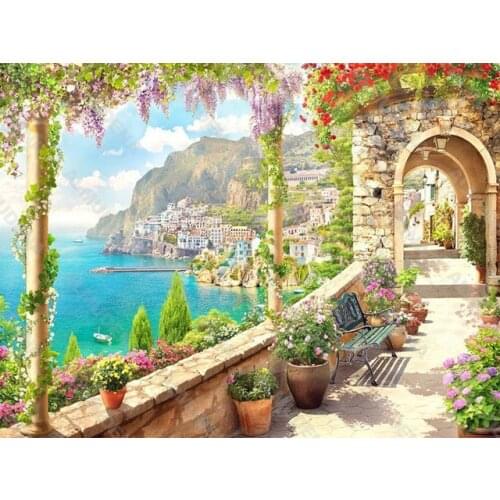 Diy Diamond Painting Tropical Landscape House Literature Nordic Style Full Set Diamonds Handmade Point Set Diamonds