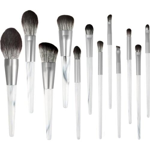BANFI 12 pcs Marble Pattern Wooden Handle Chinese Ink Painting Style Makeup Brush Set Soft Fiber Professional Beauty Makeup Tool