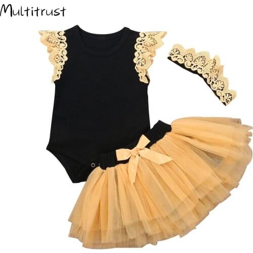 Infant Newborn Baby Girls Ruffles Lace Up Sleeve Black Bodysuit+Shorts +Headband 2020 Summer Outfit Clothes Set 3Pcs Size 0-24M