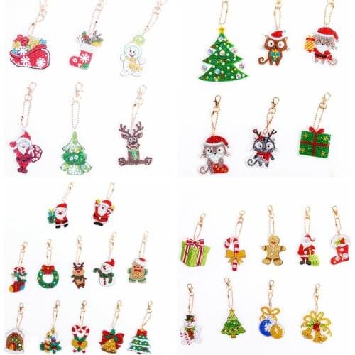 Xmas 5D DIY Diamond Painting Keychain Kit Full Special Mosaic Rhinestone Drawing Art Crafts Keyring Pendant Christmas Decoration