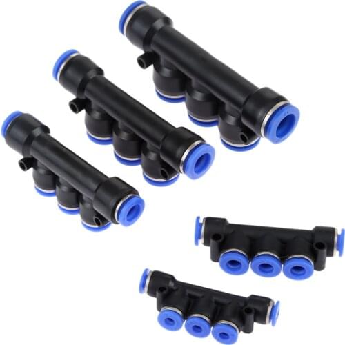 5Pcs Pneumatic Quick Push In Connectors Union Manifold Connecter 4/6/8/10mm Multiple Tee Connector Fittings for Air Water Vacuum