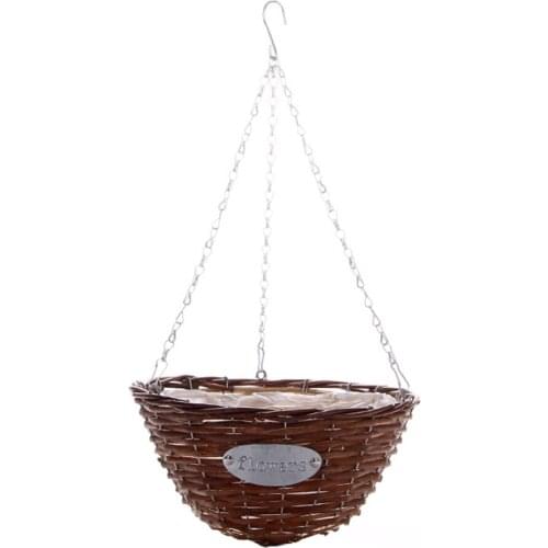 Flower Pot Plant Basket Rattan European Style Natural Durable Woven Cane Material Metal Pastoral Vase