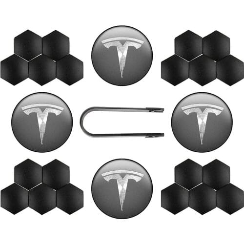 Decorative Wheel Center Hub Caps for Tesla Model 3/S/X Set of Tesla Logo Wheel Caps +Center Hub Nut Cap Lug Nut Cover for Tesla