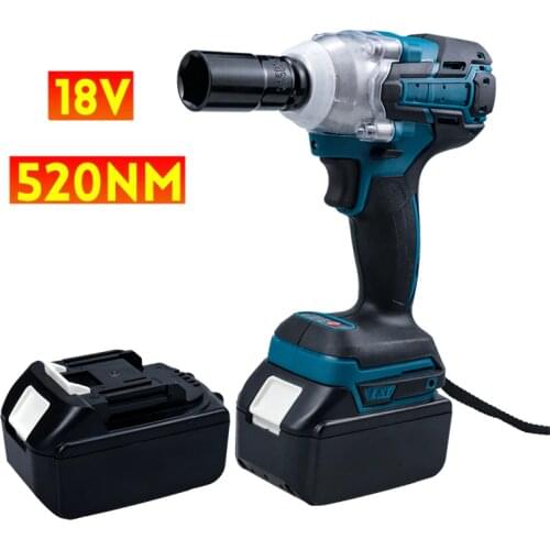 520N.m 18V Cordless Electric Impact Wrench With Rechargeable Battery Impact Drill Brushless LED Light 1/2 Socket Power Tools