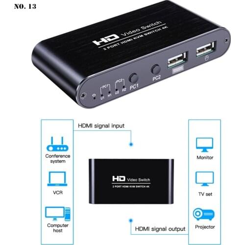 HDMI KLM Switch 2 Ports Video Switcher 4K USB Switch KVM VGA Splitter Box to Share Printer Keyboard Mouse KVM HDMI CGA Switch