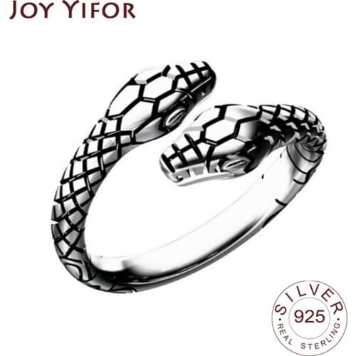 925 Sterling Silver Rings Creative Terndy Two-headed Snake Animal Charm Women Girl Birthday Party Jewelry Gift