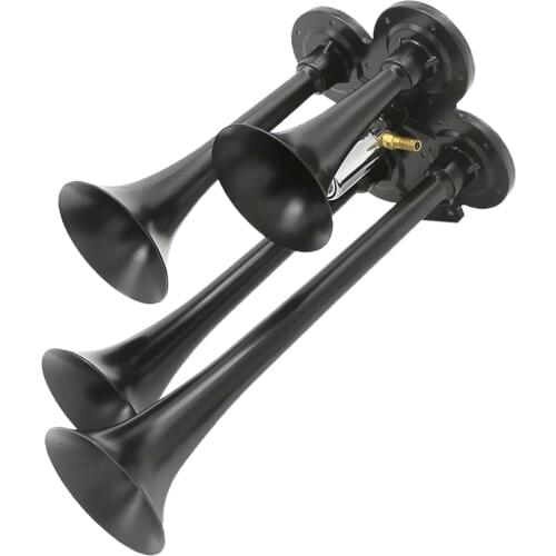 12V DC 150db Train Air Horn Kit, 4 Trumpet Train Horn with Electric Solenoid for Car Truck Train Van Boat (Black)