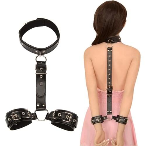 Female Leather Handcuff Neck collar Wrist strap Fetish Bondage Erotic sex toys Bdsm Restraint sex toy for Couple Adult sexy game