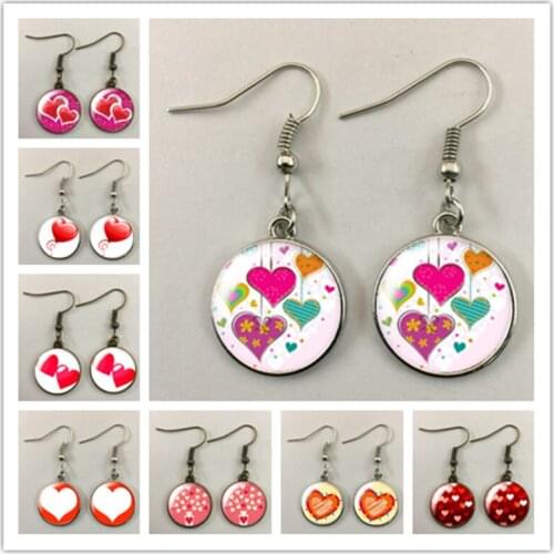 Colorful heart-shaped pattern love romantic lover glass pendant earrings fashion ladies earrings pendant gift earrings