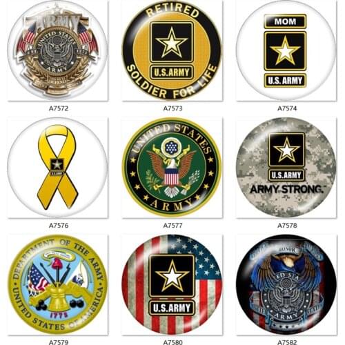 US ARMY 12mm/18mm Round glass cabochon flat back Making findings snap button jewelry A7572