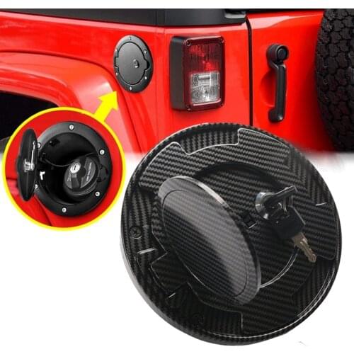 Carbon Fiber Fuel Gas Tank Cap Lock Cover with Keys for Jeep Wrangler JK 2007-2014 2015 2016 2017 2018