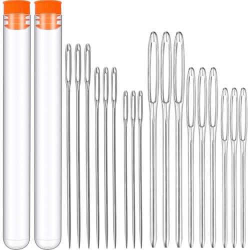 LMDZ 18Pcs Stainless Steel Large Eye Sewing Needles Set Home DIY Crafts Household Sewing Stitching Accessories With Bottle