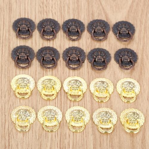 10pcs/lot Lion Head Mini Knobs Red Copper/Gold Handles Pulls Alloy Wine Box Jewelry Chest Drawer Cabinet Decor Vintage 19x24mm