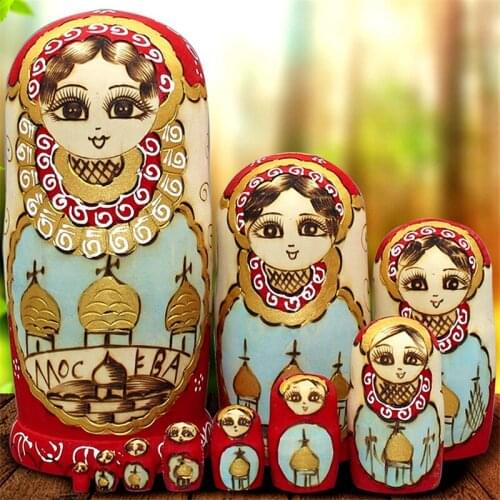 Mnotht 10 Layer Castle doll High Quanlity Dry Basswood Russian Nesting Dolls Hand-painted Matryoshka Dolls Toys L30