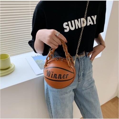 Fashion Basketball Round Shaped Shoulder Bags for Women Acrylic Chain Casual Small Totes Purse Leather Messenger Crossbody Bags
