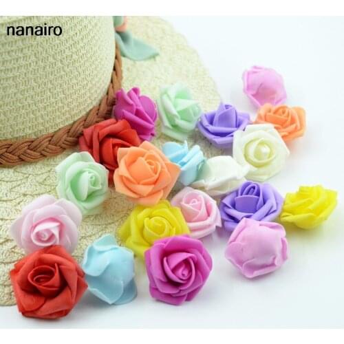 100pcs 4cm Cheap Mini Artificial Foam Rose Flower Heads For Wedding Home Decoration Party Wreath Craft Supplies Fake PE Flowers
