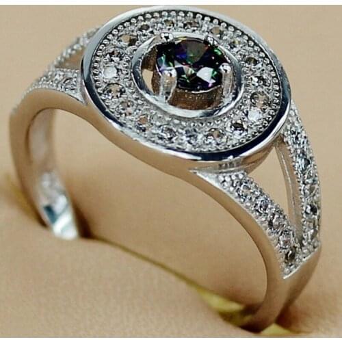 SHUNXUNZE Punk Noble Generous Wedding rings Jewelry for women christmas Rainbow Cubic Zirconia Rhodium Plated R3143 size 6 7 8 9