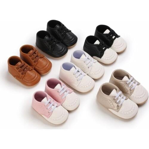 Newborn Baby Shoes Retro Simplicity Solid Color Leather Rubber Sole Non-slip Flat Toddler Shoes