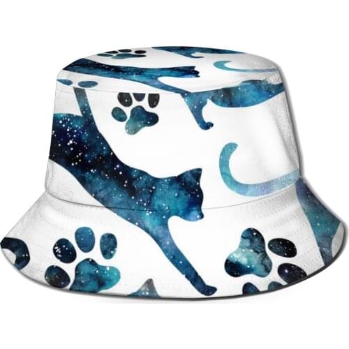 CINESSD Bucket Hat Unisex Bob Caps Hip Hop Gorros Starry Sky And Cats Summer Panama Cap Beach Sun Fishing Hat