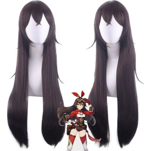 Wig Genshin Impact Amber Cosplay Wigs Game Cosplay Long Brown Straight Wig with Bangs Heat Resistant Synthetic Hair