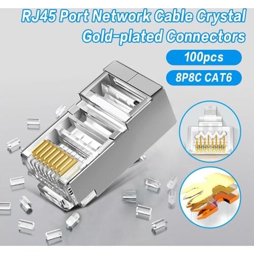 POHIKS 100pcs High Quality Gold-plated Connector Durable 8P8C CAT6 RJ45 Port Network Cable Crystal Connectors