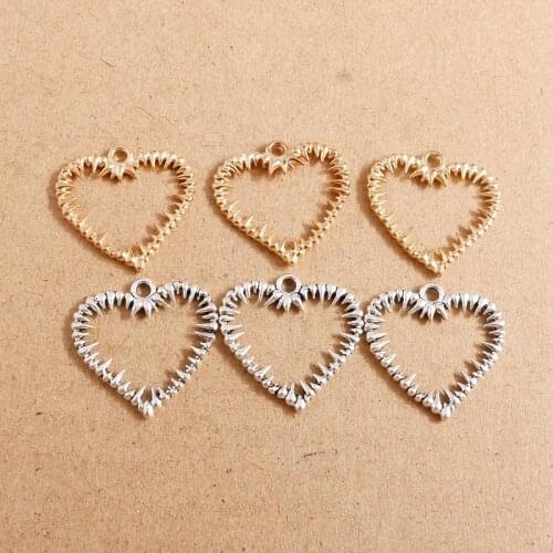20pcs/Lot 24*24mm Plated Gold Silver Color Prickly Heart Charms Crafts DIY Necklace Bracelets Charms for Jewelry Making