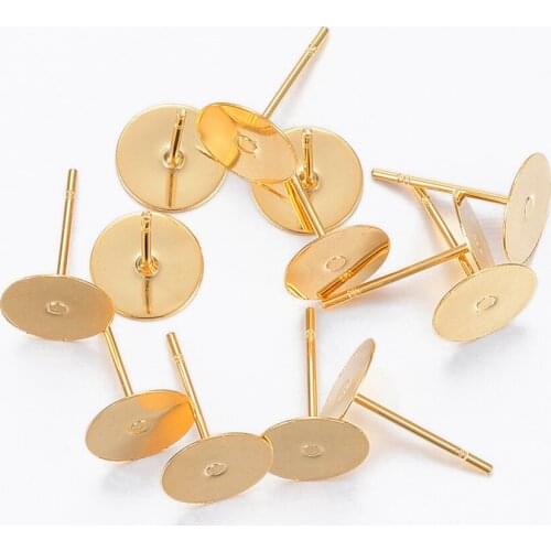 100pcs/lot Golden Stainless Steel Blank Earring Stud Base Pin Ear Back for DIY Earrings Jewelry Making Findings Supplies