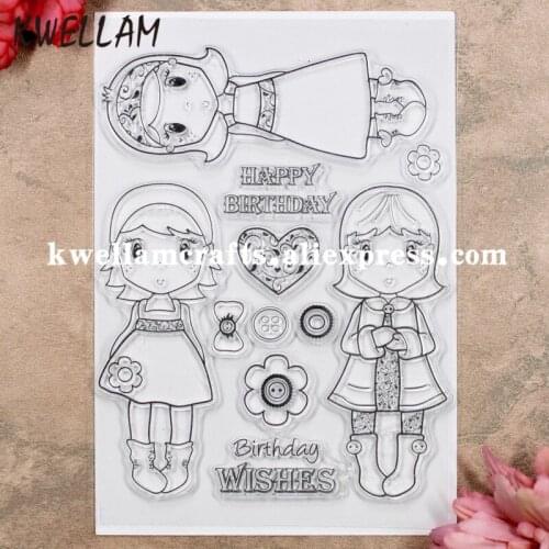 HAPPY BIRTHDAY Girl Flowers Scrapbook DIY photo cards rubber stamp clear stamp transparent stamp 11x16cm KW8053014