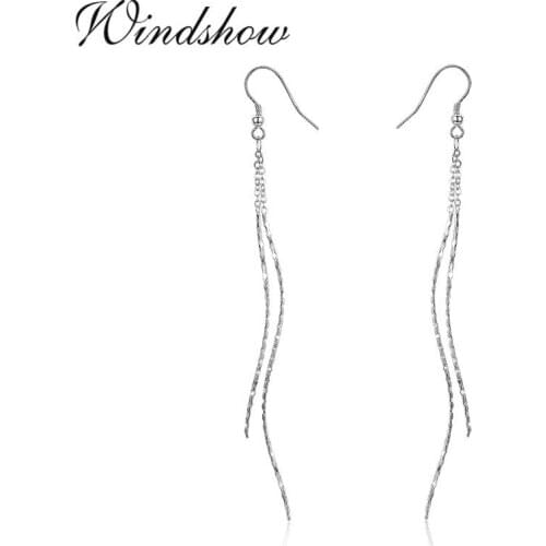 Real 925 Sterling Silver Engraved Double Bar Tassel Fringe Drop Dangle Long Earrings For Women Girl Jewelry Gift Aros Pendientes