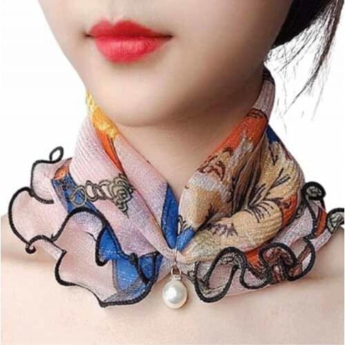 Lace Pearls Scarf Wood Ears Gold Thread Lace Variety Lady Neck Hair Chiffon Scarves Soft Spring Summer Scarf Mothers Day Gifts